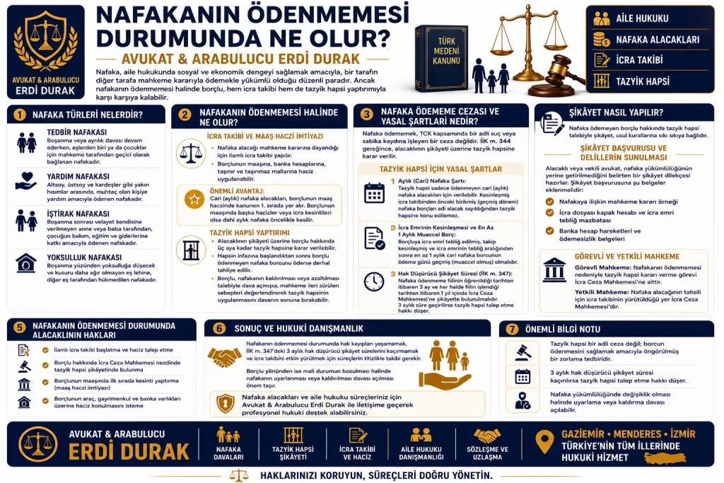 Nafakanın Ödenmemesi Durumunda Hukuki Yollar Tazyik Hapsi ve Şikayet Şartları Infografik