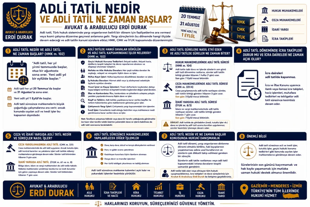 Adli Tatil Nedir ve Ne Zaman Başlar HMK CMK IYUK Süre Uzaması Infografik