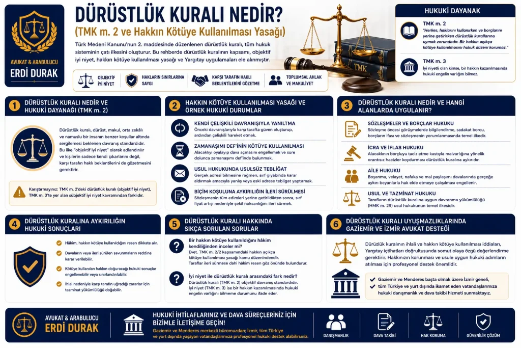 dürüstlük kuralı nedir tmk madde 2 hakkın kötüye kullanılması yasağı rehberi gaziemir avukat