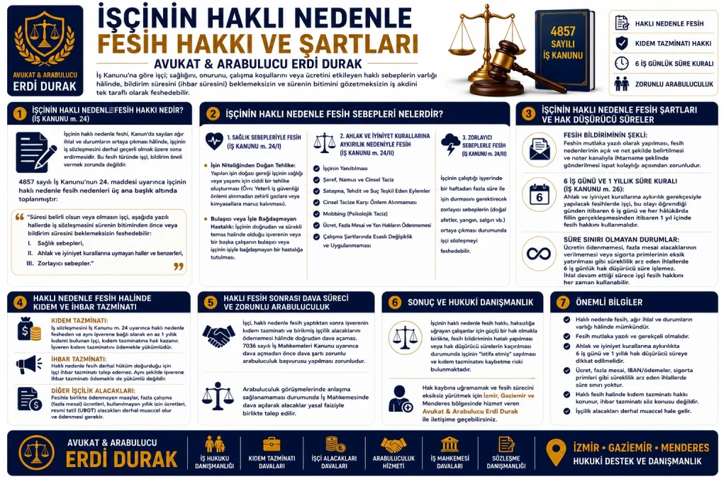 İşçinin Haklı Nedenle Fesih Hakkı ve Şartları Kıdem Tazminatı Infografik Avukat Erdi Durak